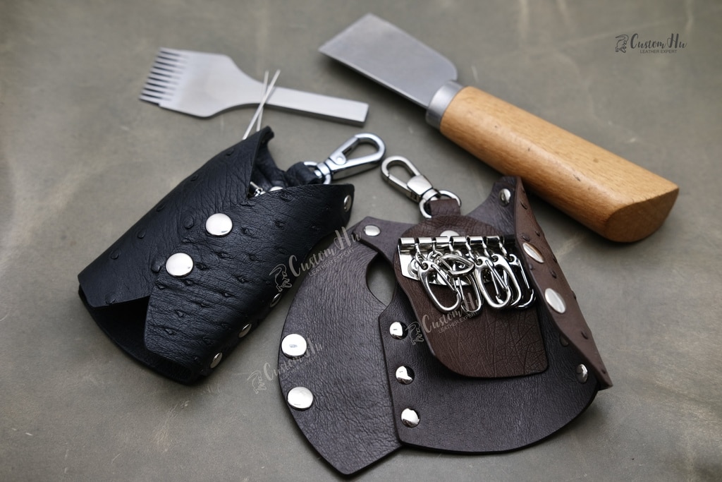 Leather key bag Leather key bag Ostrich skin black Khaki purple brown
