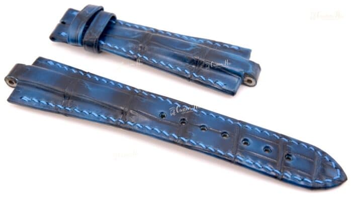 Bvlgari Diagono straps 21mm 22mm Alligator leather strap Smoked blue