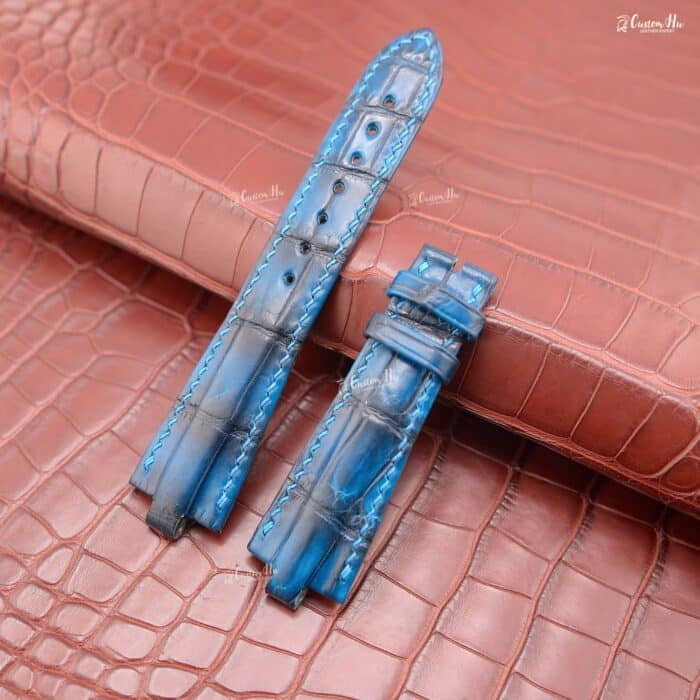 Bvlgari Diagono straps 21mm 22mm Alligator leather strap Smoked blue